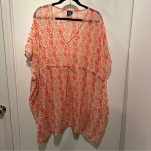 Coral, Orange and White Swim Coverup